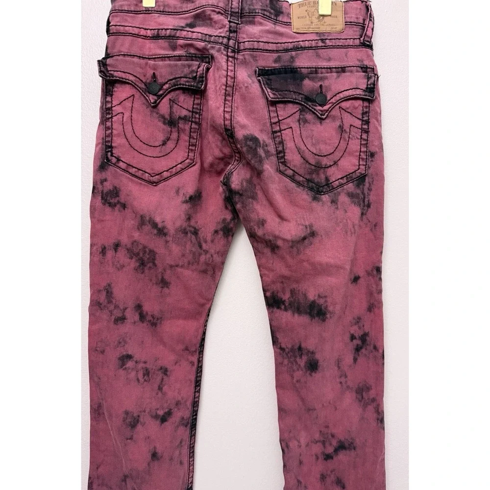 True Religion Acid Washed Jeans Straight Stretch Flap Pockets Pants Sz‎ 34